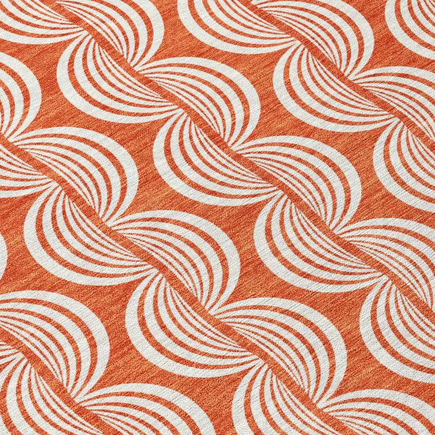 8' Coral And Beige Round Ogee Washable Indoor Outdoor Area Rug Photo 9
