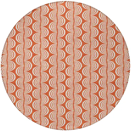 8' Coral And Beige Round Ogee Washable Indoor Outdoor Area Rug Photo 5
