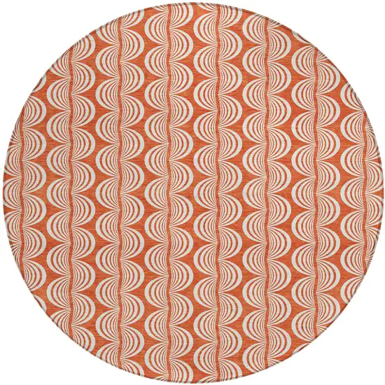 8' Coral And Beige Round Ogee Washable Indoor Outdoor Area Rug Photo 2