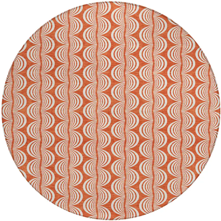 8' Coral And Beige Round Ogee Washable Indoor Outdoor Area Rug Photo 2