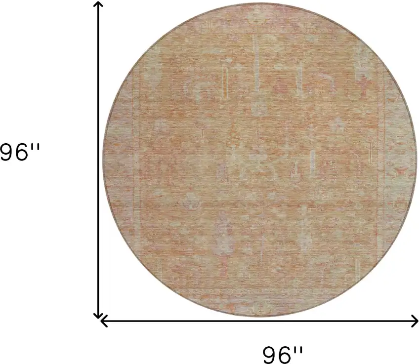 8' Coral And Beige Round Oriental Washable Indoor Outdoor Area Rug Photo 9
