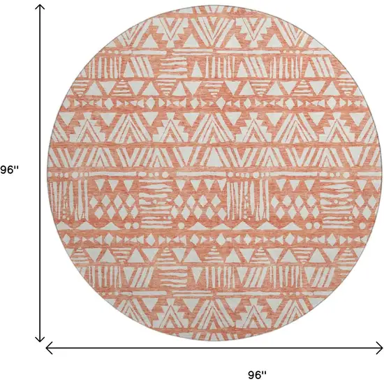 8' Coral And Beige Southwestern Washable Round Rug With UV Protection Photo 3