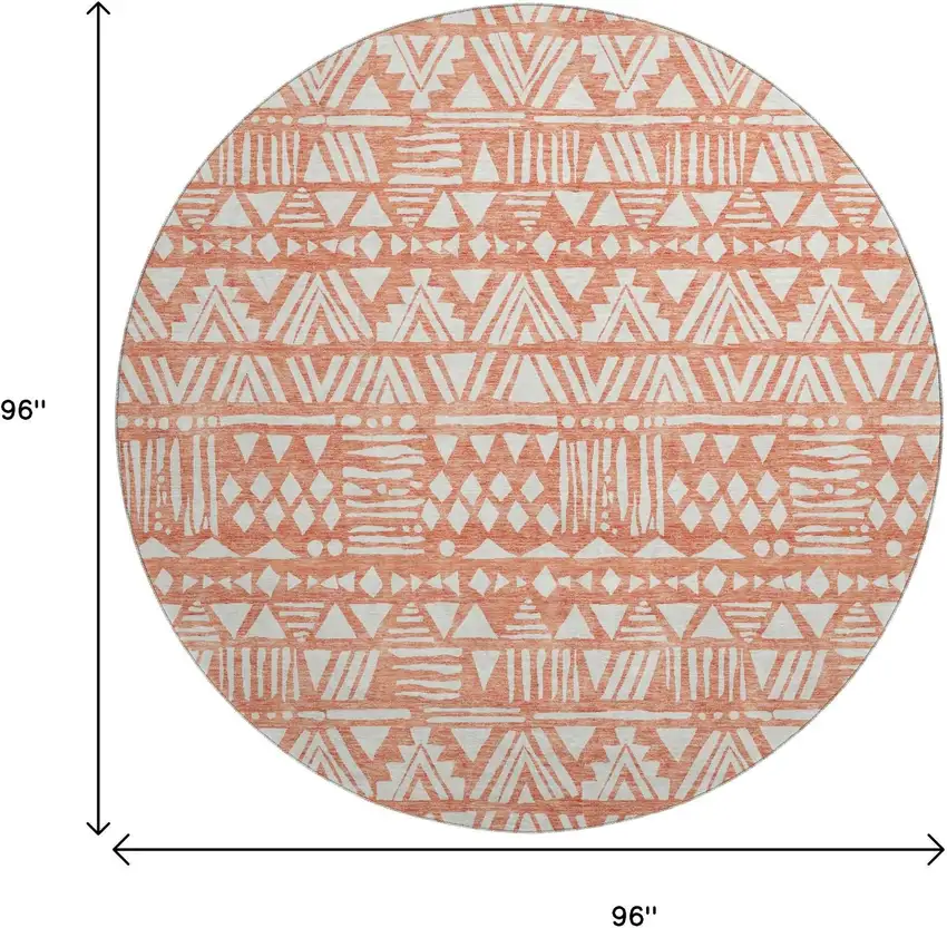 8' Coral And Beige Southwestern Washable Round Rug With UV Protection Photo 3