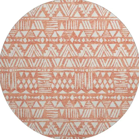 8' Coral And Beige Southwestern Washable Round Rug With UV Protection Photo 3