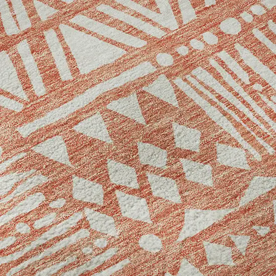 8' Coral And Beige Southwestern Washable Round Rug With UV Protection Photo 9