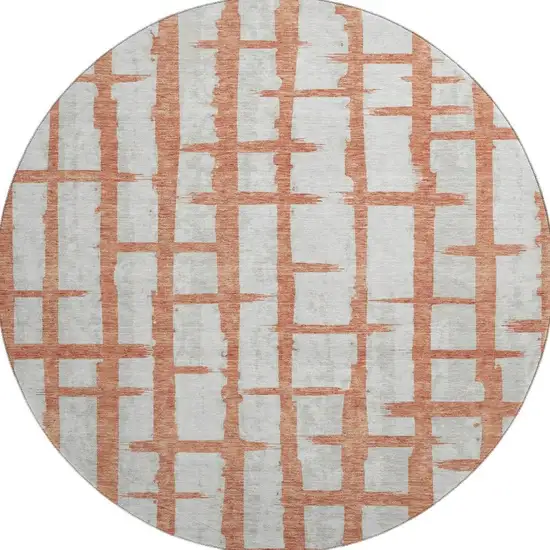 8' Coral And Beige Striped Washable Round Rug With UV Protection Photo 4