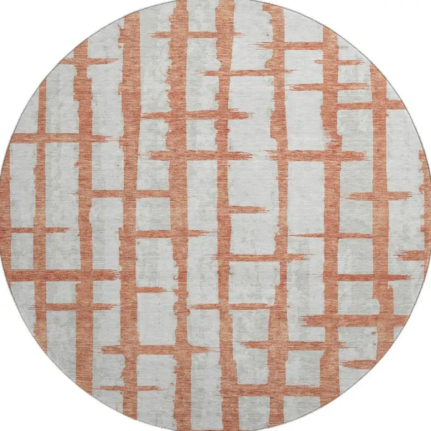 8' Coral And Beige Striped Washable Round Rug With UV Protection Photo 4