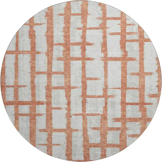 8' Coral And Beige Striped Washable Round Rug With UV Protection Photo 1