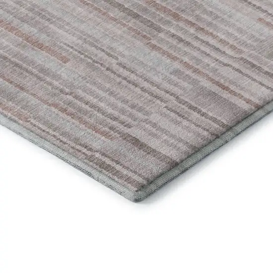 8' Coral And Beige Striped Washable Round Rug With UV Protection Photo 6