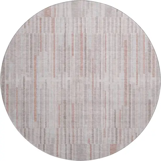 8' Coral And Beige Striped Washable Round Rug With UV Protection Photo 1