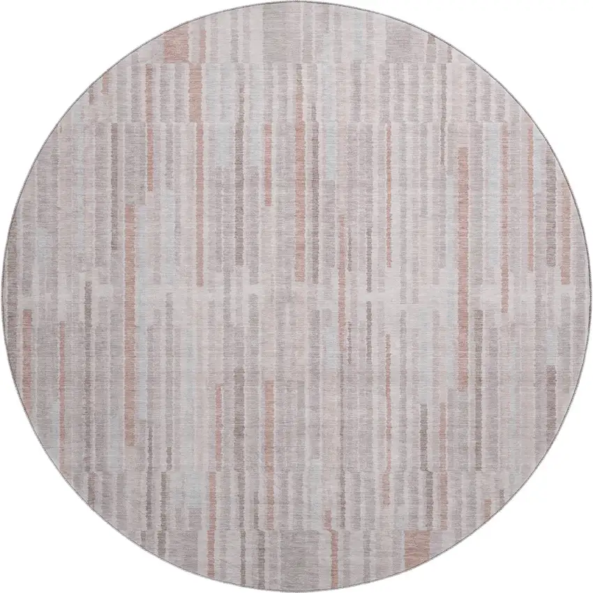 8' Coral And Beige Striped Washable Round Rug With UV Protection Photo 1
