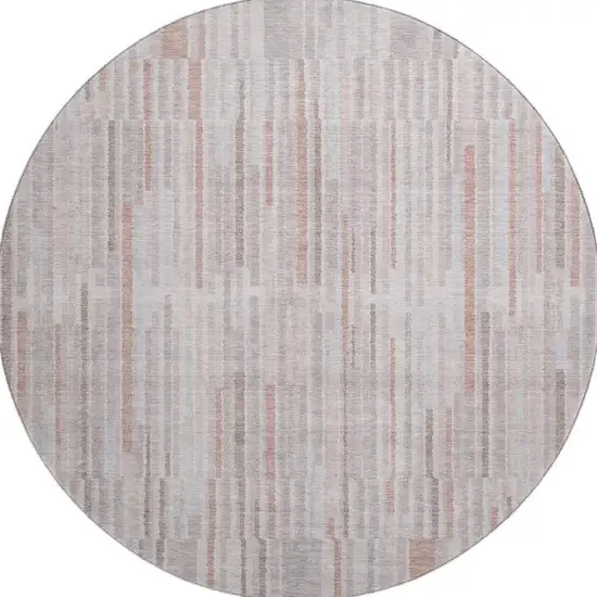 8' Coral And Beige Striped Washable Round Rug With UV Protection Photo 4