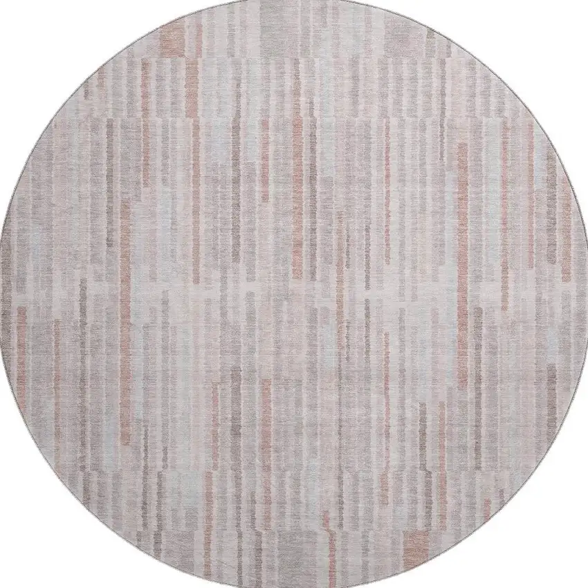 8' Coral And Beige Striped Washable Round Rug With UV Protection Photo 4