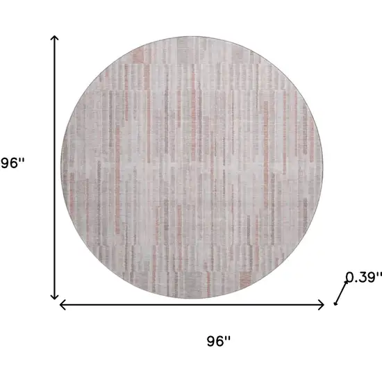 8' Coral And Beige Striped Washable Round Rug With UV Protection Photo 8
