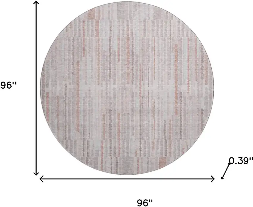 8' Coral And Beige Striped Washable Round Rug With UV Protection Photo 8