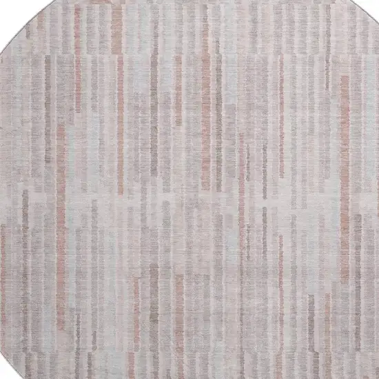 8' Coral And Beige Striped Washable Round Rug With UV Protection Photo 3