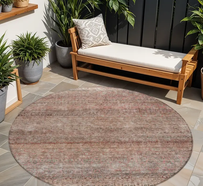 8' Coral And Black Round Striped Washable Indoor Outdoor Area Rug Photo 1