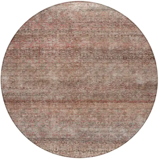 8' Coral And Black Round Striped Washable Indoor Outdoor Area Rug Photo 5