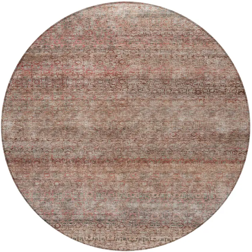 8' Coral And Black Round Striped Washable Indoor Outdoor Area Rug Photo 5