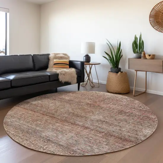 8' Coral And Black Round Striped Washable Indoor Outdoor Area Rug Photo 7