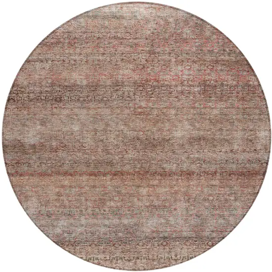 8' Coral And Black Round Striped Washable Indoor Outdoor Area Rug Photo 2