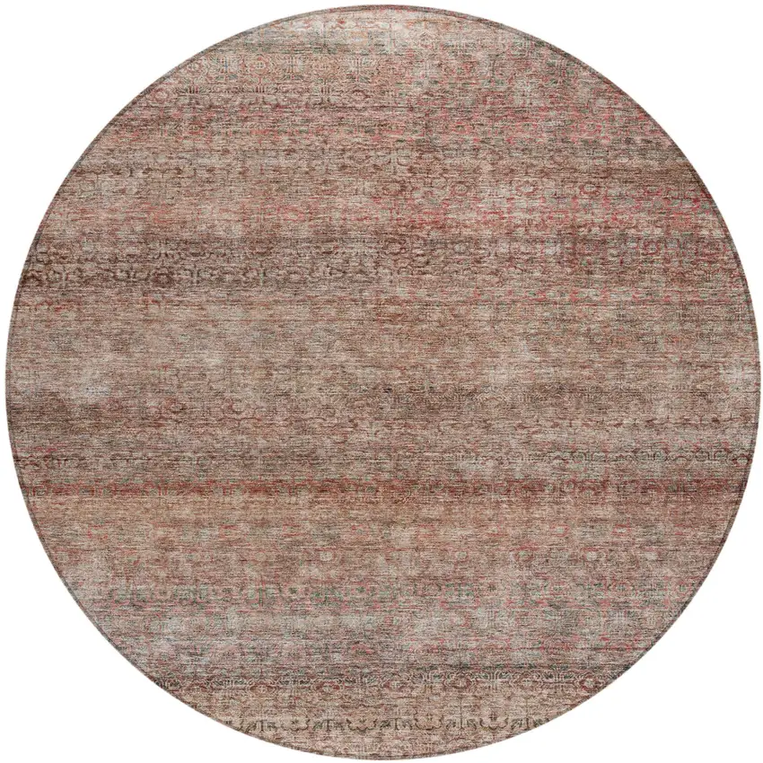 8' Coral And Black Round Striped Washable Indoor Outdoor Area Rug Photo 2