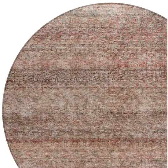 8' Coral And Black Round Striped Washable Indoor Outdoor Area Rug Photo 4
