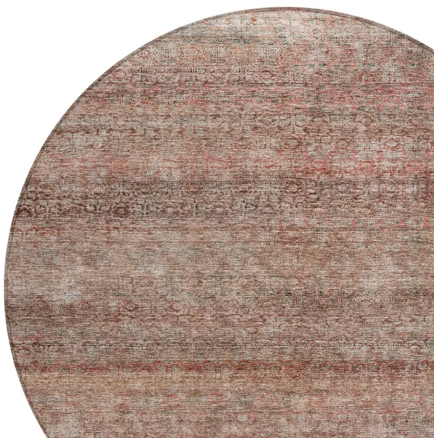 8' Coral And Black Round Striped Washable Indoor Outdoor Area Rug Photo 4