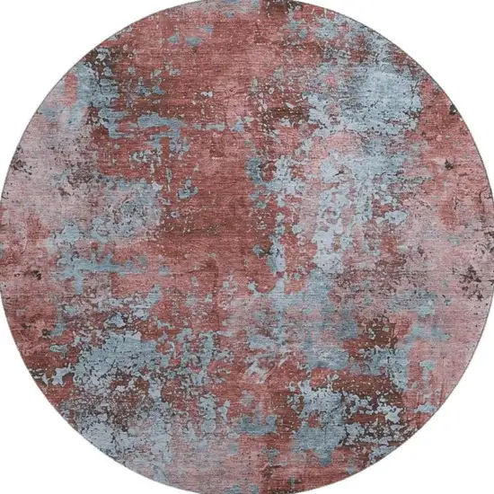 8' Coral And Blue Abstract Washable Round Rug With UV Protection Photo 3