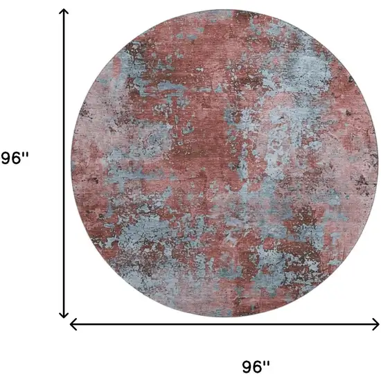 8' Coral And Blue Abstract Washable Round Rug With UV Protection Photo 9