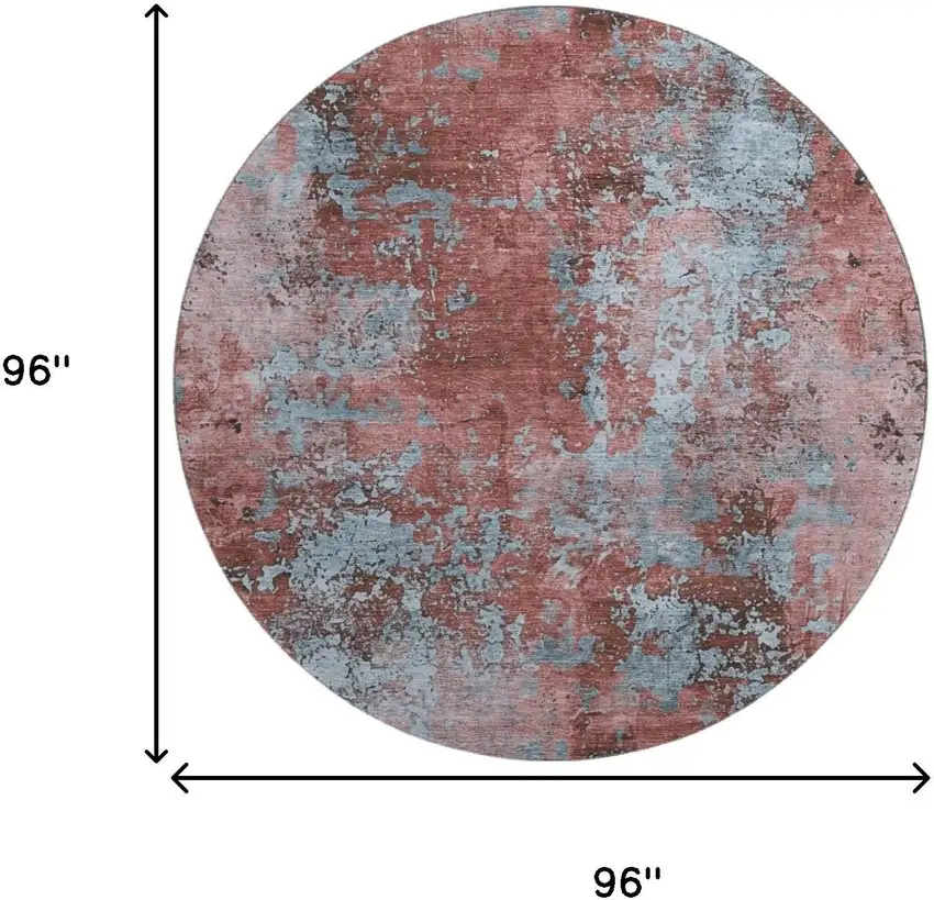 8' Coral And Blue Abstract Washable Round Rug With UV Protection Photo 9