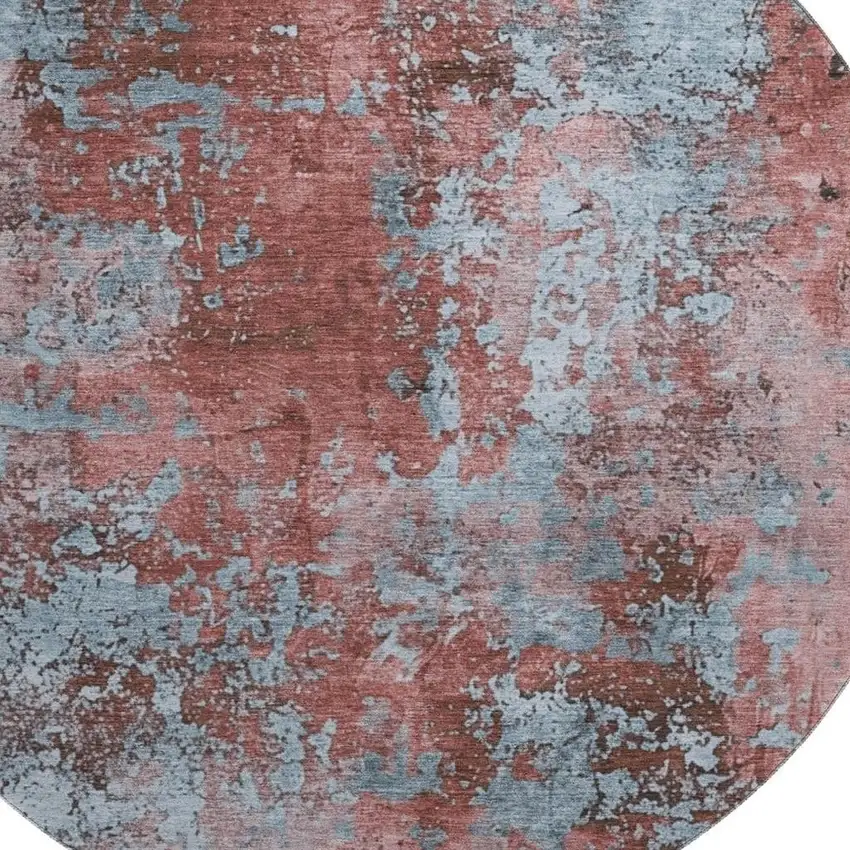 8' Coral And Blue Abstract Washable Round Rug With UV Protection Photo 2