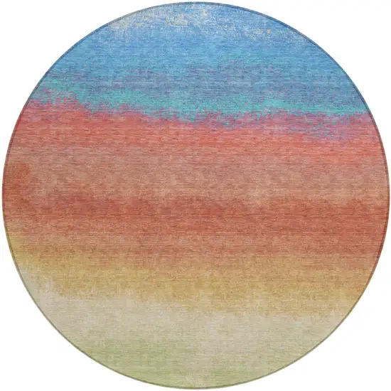 8' Coral And Blue Round Ombre Washable Indoor Outdoor Area Rug Photo 1