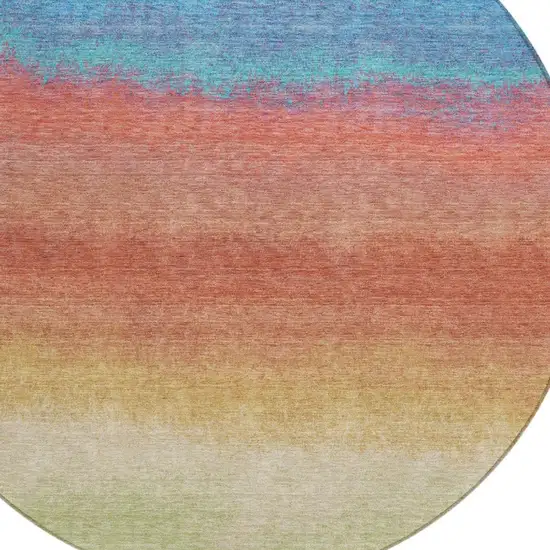 8' Coral And Blue Round Ombre Washable Indoor Outdoor Area Rug Photo 4
