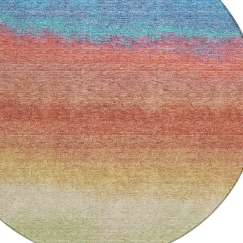 8' Coral And Blue Round Ombre Washable Indoor Outdoor Area Rug Photo 4