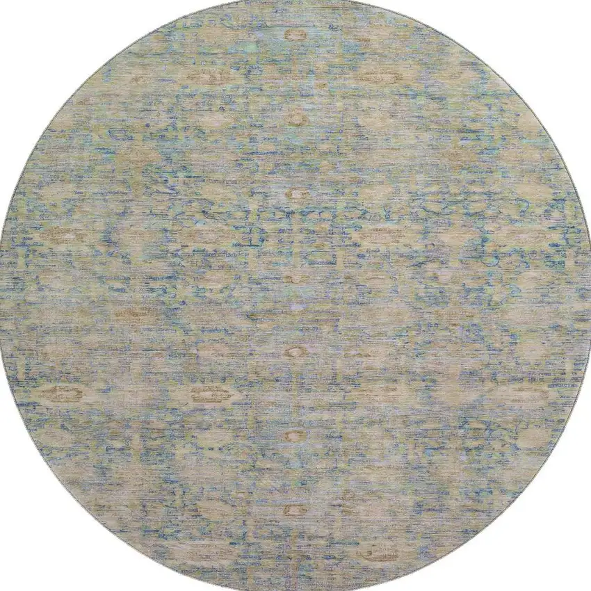 8' Coral And Copper Oriental Washable Round Rug With UV Protection Photo 3