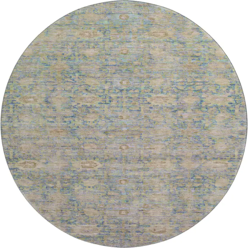 8' Coral And Copper Oriental Washable Round Rug With UV Protection Photo 1