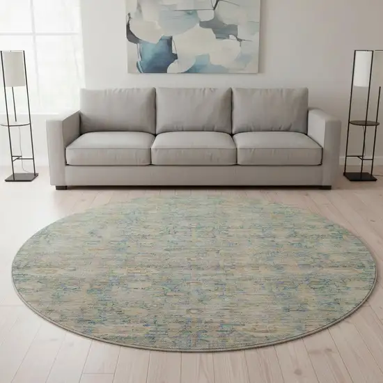 8' Coral And Copper Oriental Washable Round Rug With UV Protection Photo 2