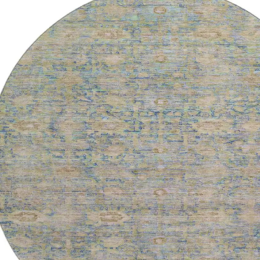 8' Coral And Copper Oriental Washable Round Rug With UV Protection Photo 2