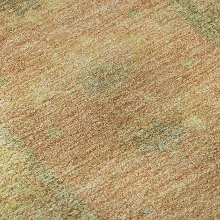 8' Coral And Gold Oriental Washable Round Rug With UV Protection Photo 8