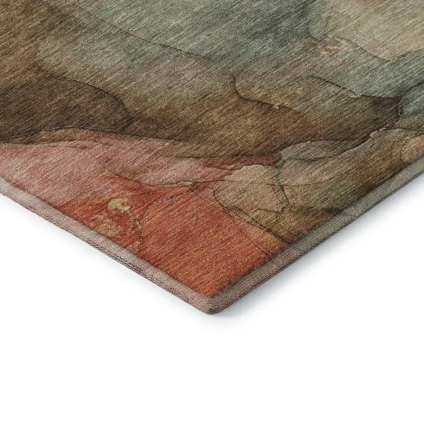 8' Coral And Gray Abstract Washable Round Rug With UV Protection Photo 6