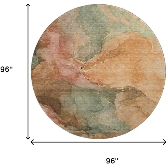 8' Coral And Gray Abstract Washable Round Rug With UV Protection Photo 9