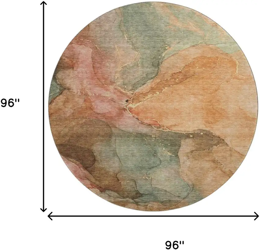 8' Coral And Gray Abstract Washable Round Rug With UV Protection Photo 9