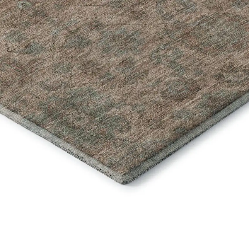 8' Coral And Gray Damask Washable Round Rug With UV Protection Photo 6