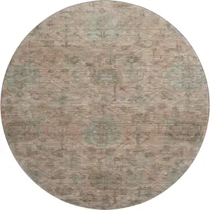 Photo of 8' Coral And Gray Damask Washable Round Rug With UV Protection
