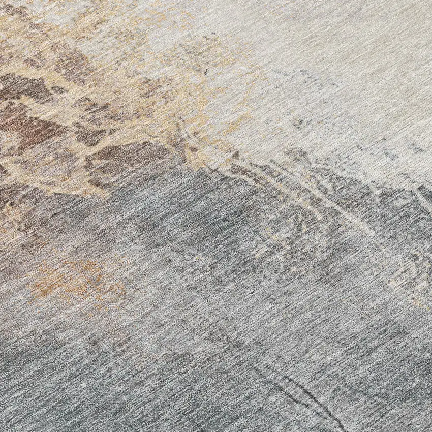 8' Coral And Gray Round Abstract Washable Indoor Outdoor Area Rug Photo 8