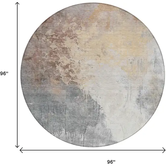 8' Coral And Gray Round Abstract Washable Indoor Outdoor Area Rug Photo 9