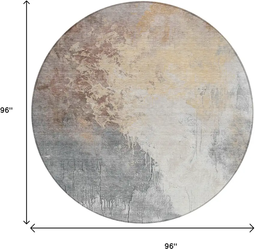 8' Coral And Gray Round Abstract Washable Indoor Outdoor Area Rug Photo 9