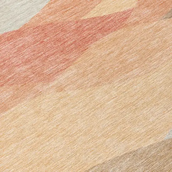 8' Coral And Gray Round Abstract Washable Indoor Outdoor Area Rug Photo 9