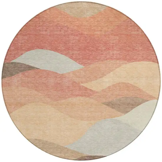 8' Coral And Gray Round Abstract Washable Indoor Outdoor Area Rug Photo 3